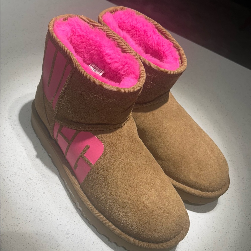 UGG Brown Boots with Pink Accents